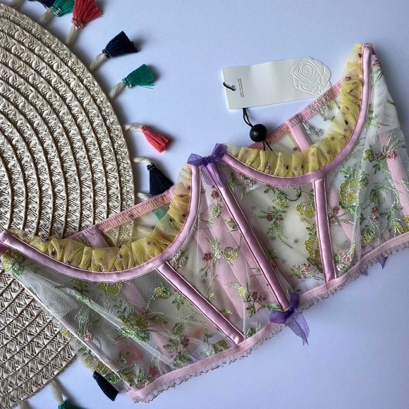 For Love And Lemons Camila Corset Top Pink Floral Large NEW - Picture 7 of 10